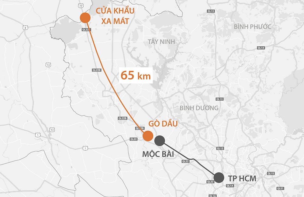 Sơ đồ tuyến cao tốc Gò Dầu – Xa Mát kết nối với tuyến cao tốc TP.HCM – Mộc Bài.